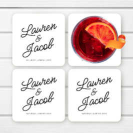 Porta-copo De Papel Quadrado Casamento Negro e Branco minimalista moderno