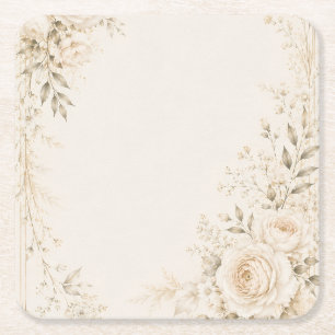 Porta-copo De Papel Quadrado Casamento Neutro com Florais Refinados