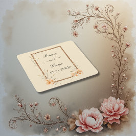 Porta-copo De Papel Quadrado Casamento Neutro Floral Rustico