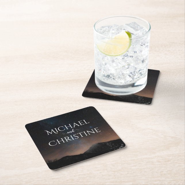 Porta-copo De Papel Quadrado Casamento noturno sob as estrelas (Insitu)