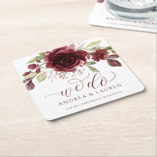 Porta-copo De Papel Quadrado Casamento outono Borgonha Vinho Vermelho Folhagem