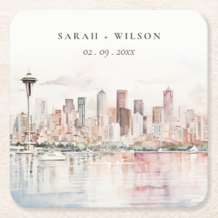 Porta-copo De Papel Quadrado Casamento Paisagem Aquarela em Seattle, Washington