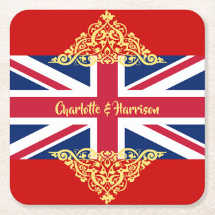 Porta-copo De Papel Quadrado Casamento Patriótico de União Britânica Jack Fl