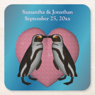Porta-copo De Papel Quadrado Casamento Personalizado Bonito Pinguins de Beijo