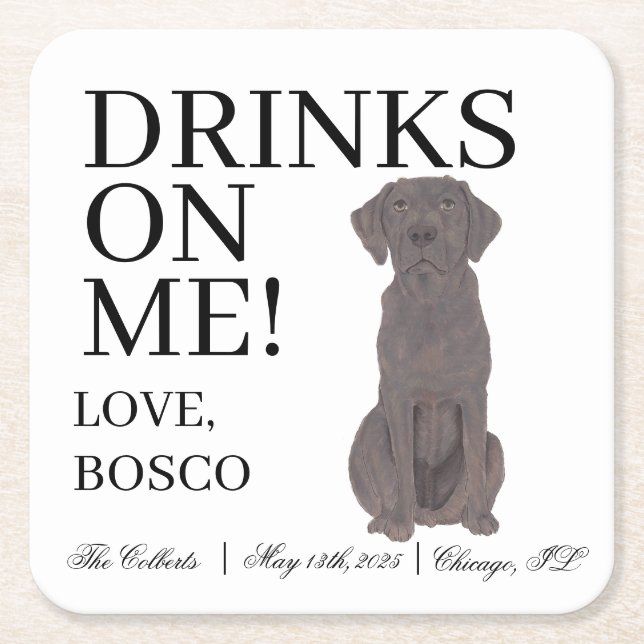 Porta-copo De Papel Quadrado Casamento personalizado de chocolate Labrador (Frente)