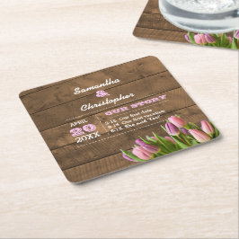Porta-copo De Papel Quadrado Casamento Personalizado de Tulips & Barnwood Paste
