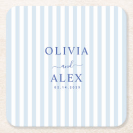 Porta-copo De Papel Quadrado Casamento Personalizado Francês Azul Minimalista e