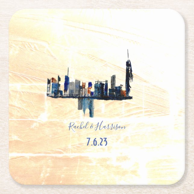 Porta-copo De Papel Quadrado Casamento Pintado de Paisagem em Londres (Frente)