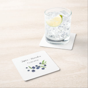 Porta-copo De Papel Quadrado Casamento por Aquarela com Fruta de Aromas Azul