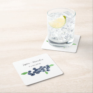 Porta-copo De Papel Quadrado Casamento por Aquarela com Fruta de Aromas Azul