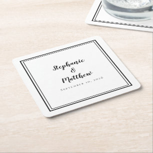 Porta-copo De Papel Quadrado Casamento Preto Branco Simples Moderno Minimalista
