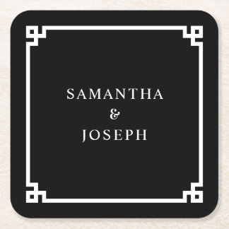 Porta-copo De Papel Quadrado Casamento Preto e Branco com Chave Grega