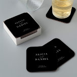 Porta-copo De Papel Quadrado Casamento preto elegante e minimalista simples<br><div class="desc">Um simples e elegante papel de casamento preto e branco favorece a decoração com um clássico roteiro de caligrafia na moda. Fácil de personalizar com seus detalhes! Adequado para casamentos neutros. Por favor, note que a cor de fundo pode ser alterada para corresponder ao seu esquema de cor de casamento....</div>