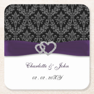 Porta-copo De Papel Quadrado Casamento Purple Damask Diamante