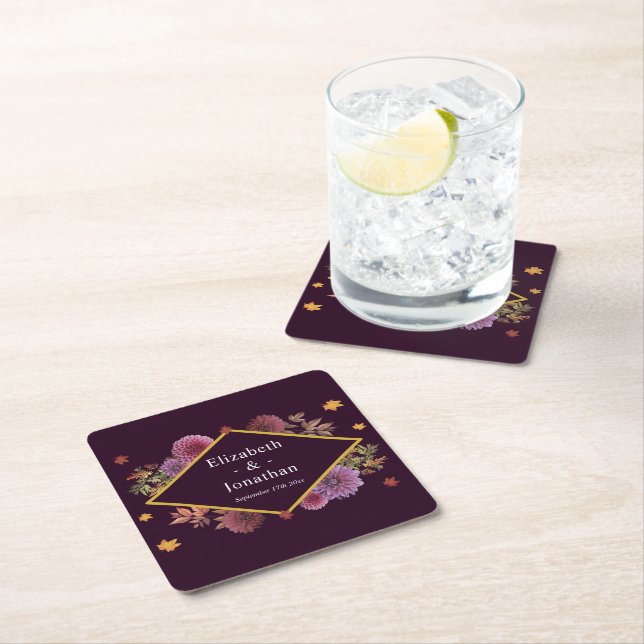 Porta-copo De Papel Quadrado Casamento Romântico de Dahlia de outono (Insitu)