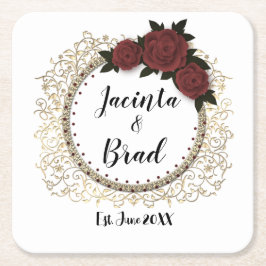 Porta-copo De Papel Quadrado Casamento Romântico Rosa Wreath Personalizado