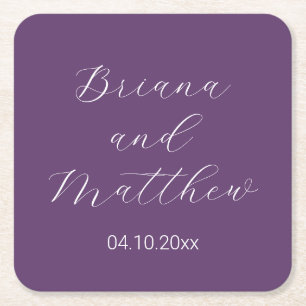 Porta-copo De Papel Quadrado Casamento Roxo Roteiro Minimalista