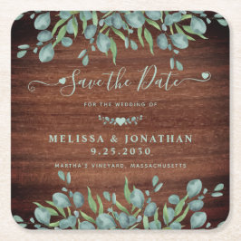 Porta-copo De Papel Quadrado Casamento Russo De Madeira Eucalyptus Salvar A Dat