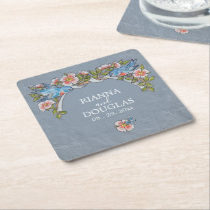 Porta-copo De Papel Quadrado Casamento Russo Floral de Dusty Blue Bluebird