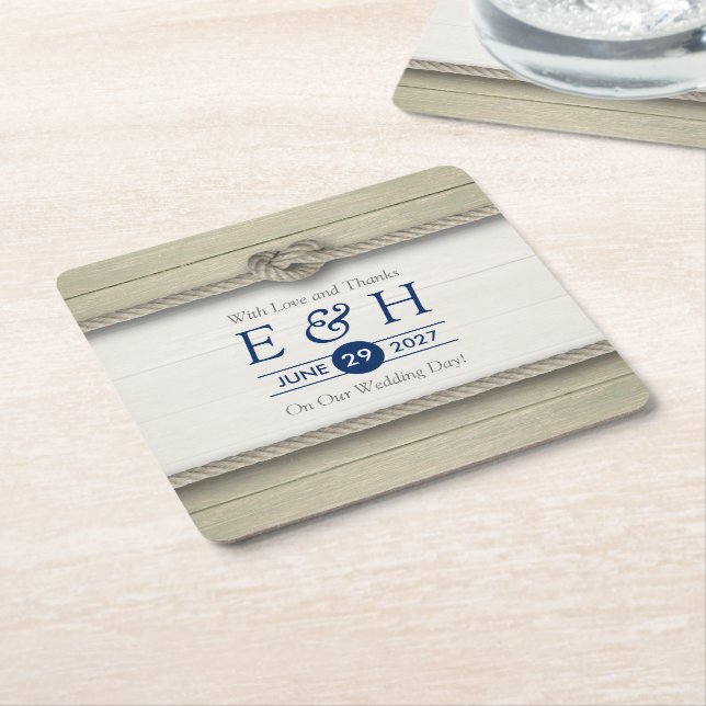 Porta-copo De Papel Quadrado Casamento Rustic Beach de casando (Inclinado)