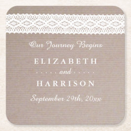 Porta-copo De Papel Quadrado Casamento Rustic Kraft & Vintage White Lace