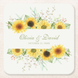 Porta-copo De Papel Quadrado Casamento Rustic Sunflower Delight