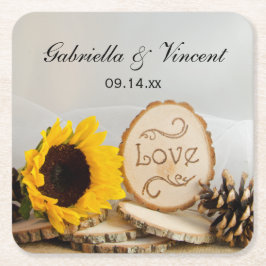 Porta-copo De Papel Quadrado Casamento Rustic Sunflower Woodland