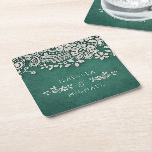 Porta-copo De Papel Quadrado Casamento rústico de colar elegante do Emerald Lin