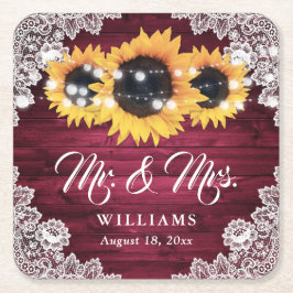 Porta-copo De Papel Quadrado Casamento Rústico de Madeira Rústica de Girassol