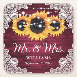 Porta-copo De Papel Quadrado Casamento Rústico de Madeira Rústica de Girassol