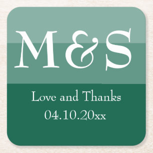 Porta-copo De Papel Quadrado Casamento Simples de Script Chic Moderno Emerald G