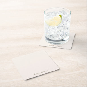 Porta-copo De Papel Quadrado Casamento Simples Personalizado Com Creme E Dourad