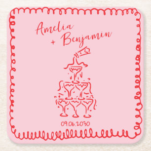 Porta-copo De Papel Quadrado Casamento Torre de Champanhe Retro Manuscrito