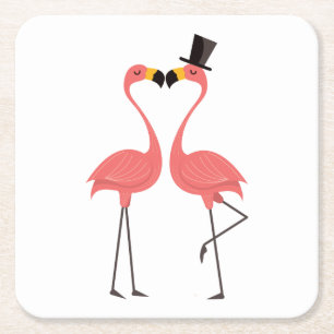 Porta-copo De Papel Quadrado Casamento Tropical de Flamingos Rosa, Festa, Luau