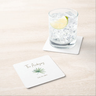 Porta-copo De Papel Quadrado Casamento Tropical Personalizado Branco 