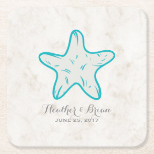 Porta-copo De Papel Quadrado Casamento Turquesa Rustic Starfish