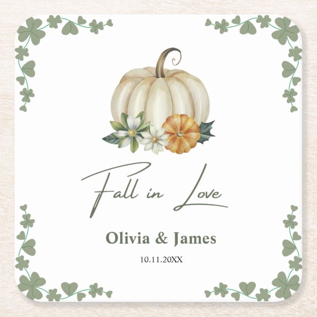 Porta-copo De Papel Quadrado Casamento verde de Pumpkin Greenery Sage (Frente)