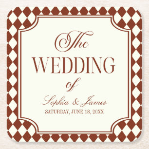 Porta-copo De Papel Quadrado Casamento Vintage Burgundy Luxuoso e Clássico