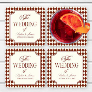 Porta-copo De Papel Quadrado Casamento Vintage Burgundy Luxuoso e Clássico