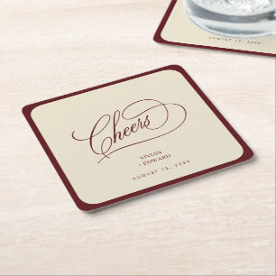 Porta-copo De Papel Quadrado Casamento Vintage Cheers Marfim e Borgonha Old Mon