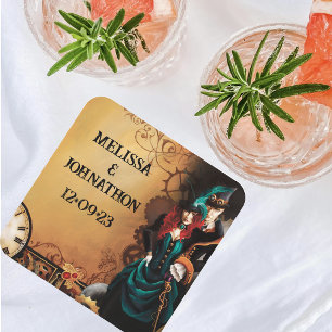 Porta-copo De Papel Quadrado Casamento Vitoriano Steampunk