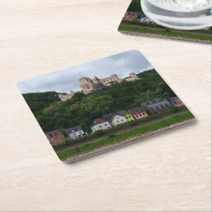 Porta-copo De Papel Quadrado Casas Coloridas Abaixo do Castelo Stolzenfels