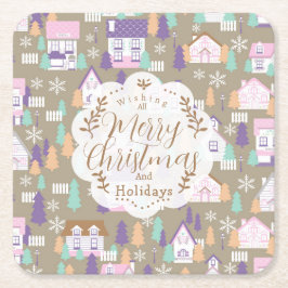 Porta-copo De Papel Quadrado Casas de Natal Brown