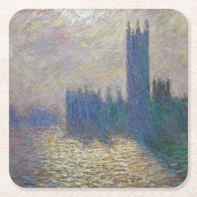 Porta-copo De Papel Quadrado Casas do Parlamento (Londres), Monet (Frente)