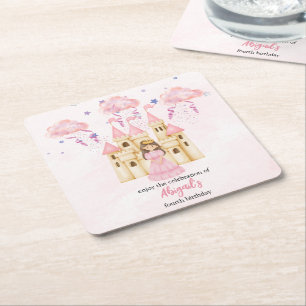 Porta-copo De Papel Quadrado Castelo Cor-de-Rosa Conto de Fadas Princesa Aniver