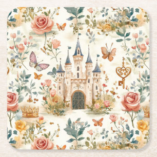 Porta-copo De Papel Quadrado Castelo Medieval Vintage Floral Fantasia Borboleta