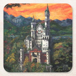 Porta-copo De Papel Quadrado Castelo Schloss Neuschwanstein