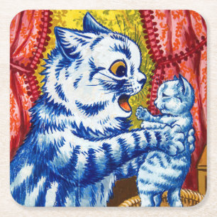 Porta-copo De Papel Quadrado Cat and Her Kittens