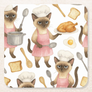 Porta-copo De Papel Quadrado Cat Chef é cozinhar café da manhã