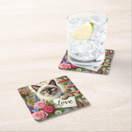 Porta-copo De Papel Quadrado Cat Florist com cartão de amor